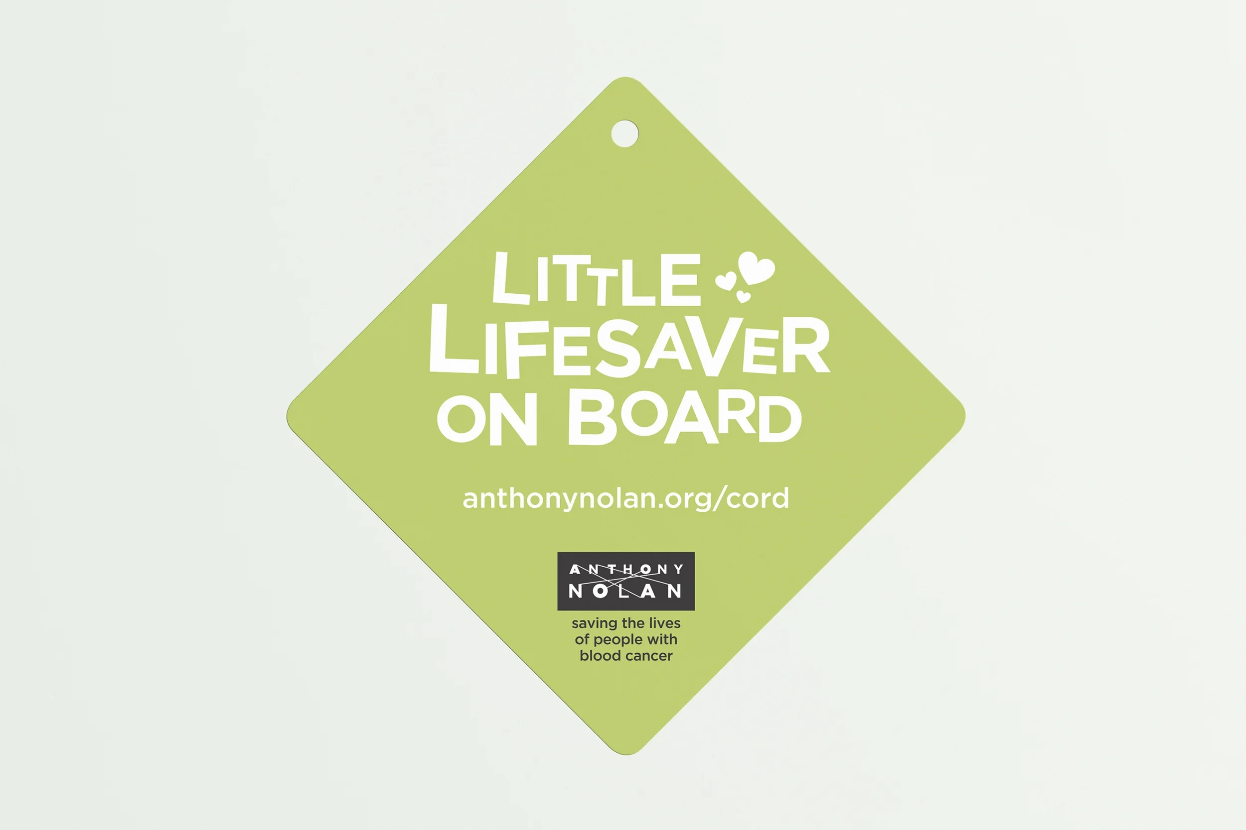 Green diamond car sign reading "Little lifesaver on board"