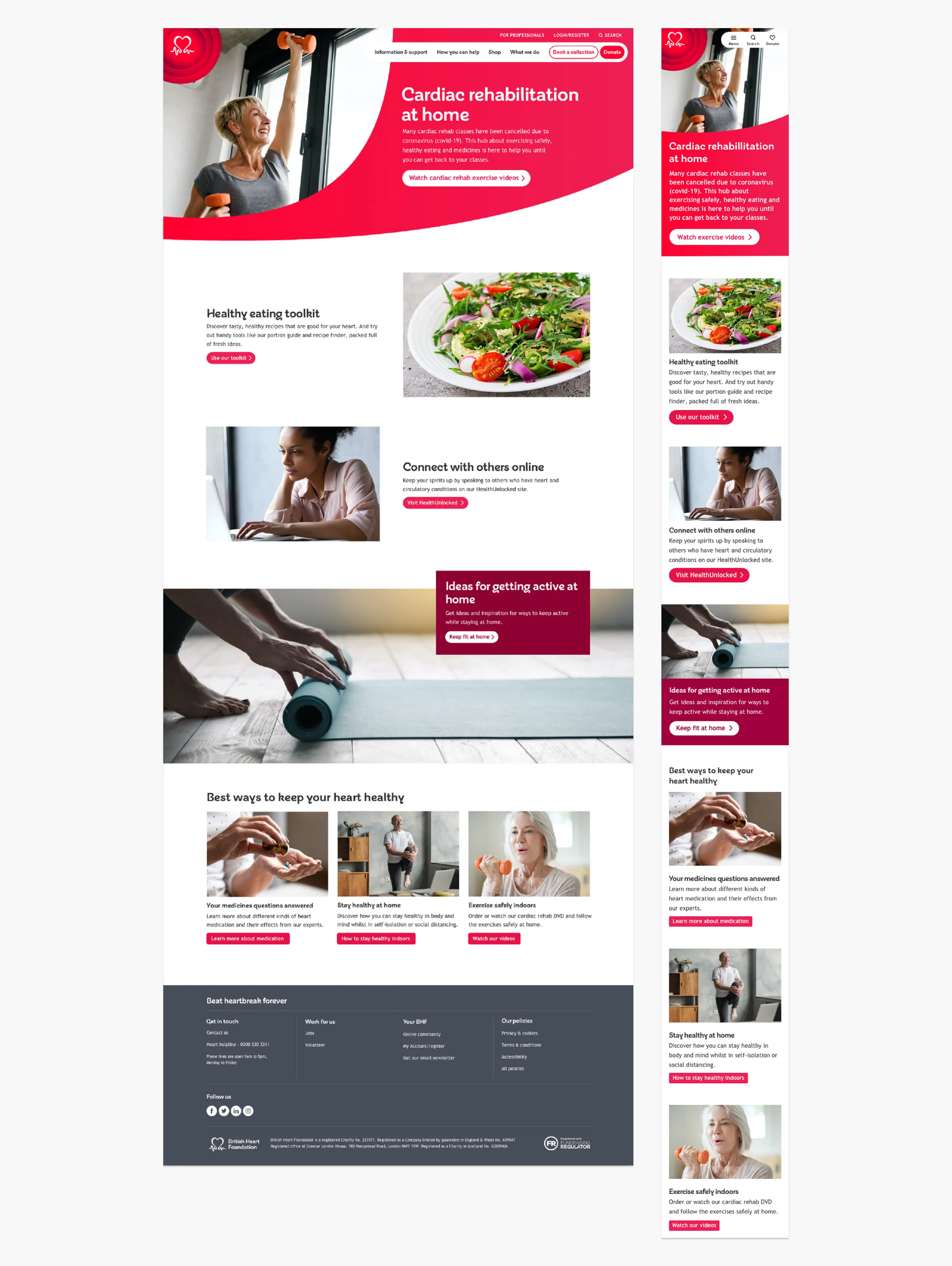 Final Cardiac rehabilitation at home hub design on desktop and mobile