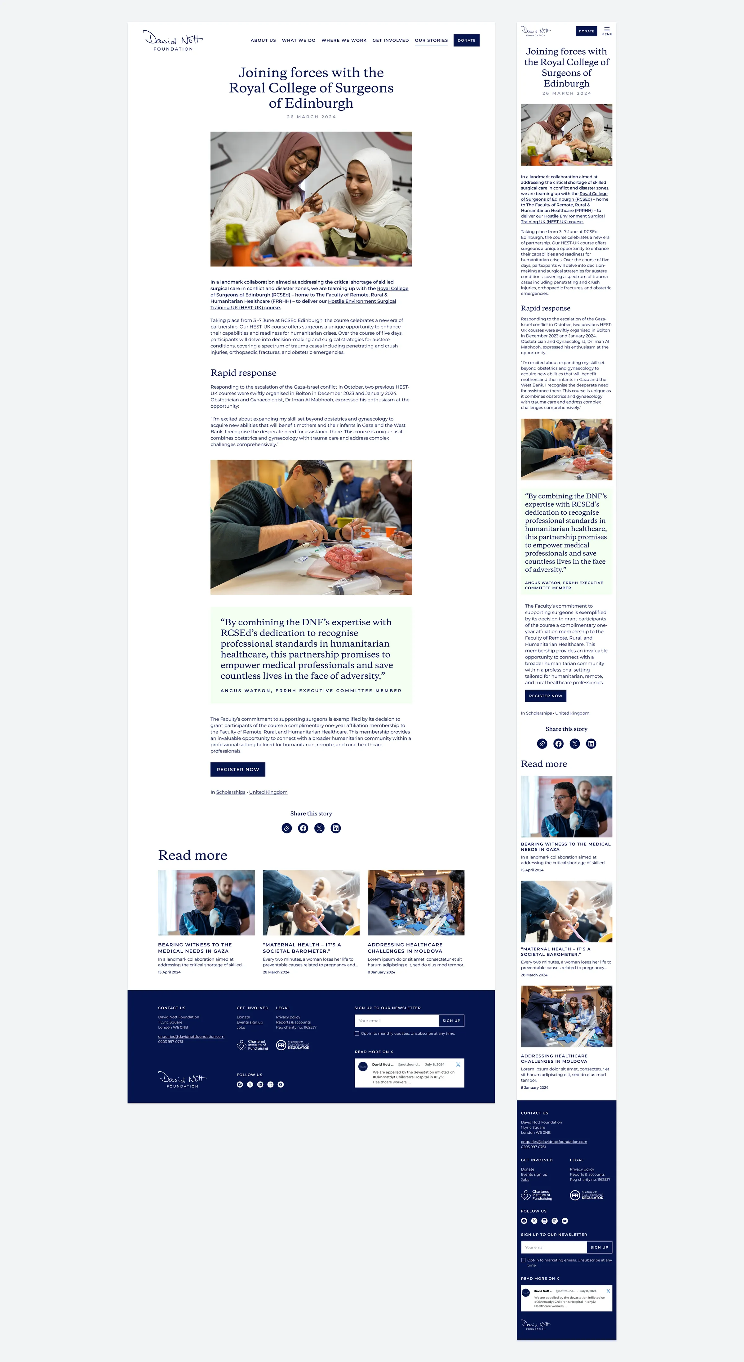 Article page on desktop and mobile: &lsquo;Joining forces with the Royal College of Surgeons of Edinburgh&rsquo;
