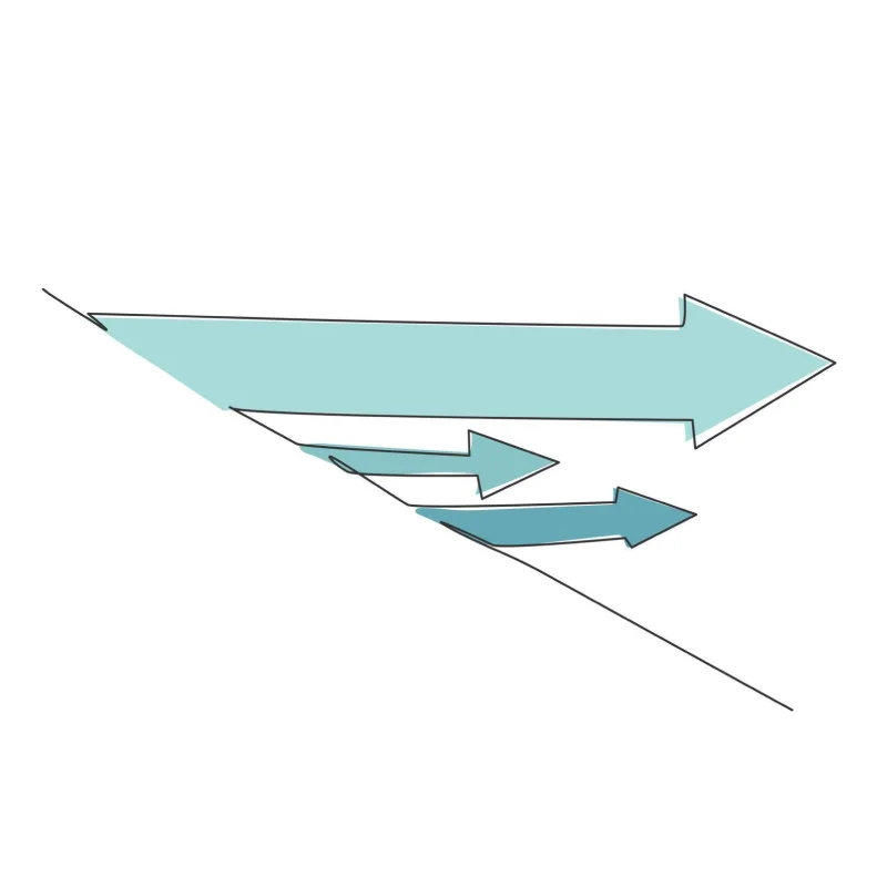 Diagram of arrows growing larger as they extend, suggesting progression